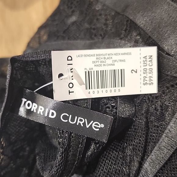 Torrid  Lacy Bondage Bodysuit with Neck Harness in Rich Black​ NWT sz 2 - Picture 9 of 14